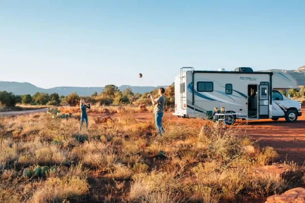 Family camping with RV in desert highlighting lemon law issues with recreational vehicles