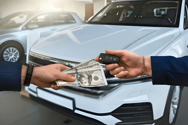Customer exchanging money and car keys at dealership, symbolizing a buyback or refund under Lemon Law protection.
