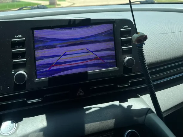 Hyundai rearview camera malfunction with blurred and streaked lines affecting visibility.