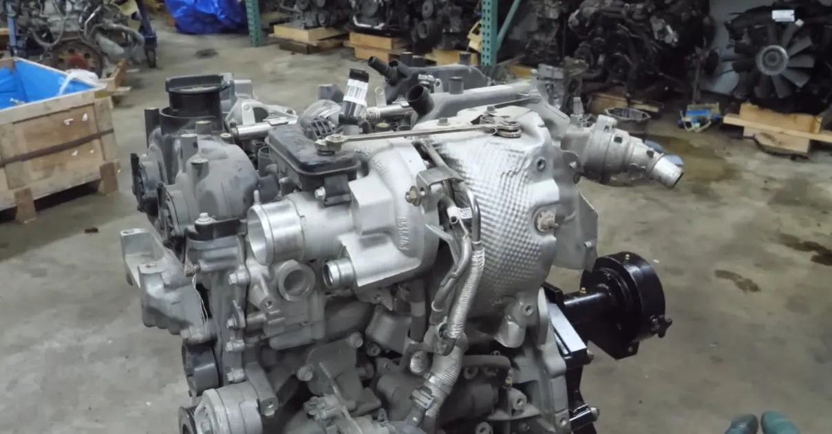 Hurricane engine problems shown on a defective Stellantis inline-6 turbo engine removed from a lemon vehicle for inspection